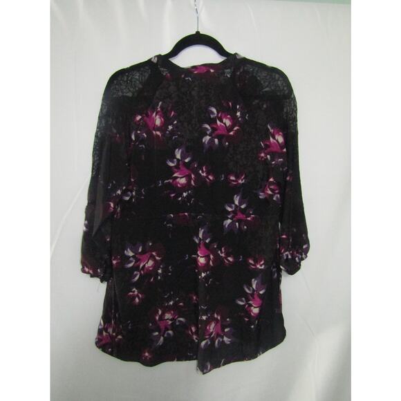 ELLE Women’s Large Blouse Lot 2 Lace Floral Tunic Tops Purple & Green Black Goth - Picture 5 of 10